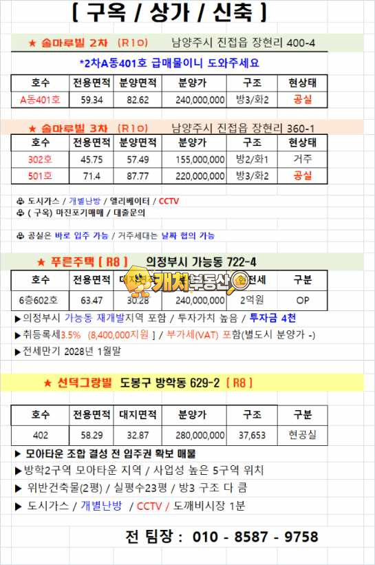 경기 남양주시 진접읍 장현리 캐치 l 준신축 l 23313 l 솔마루빌3차 l 쓰리룸 매매 매물번호 33672 사진 1