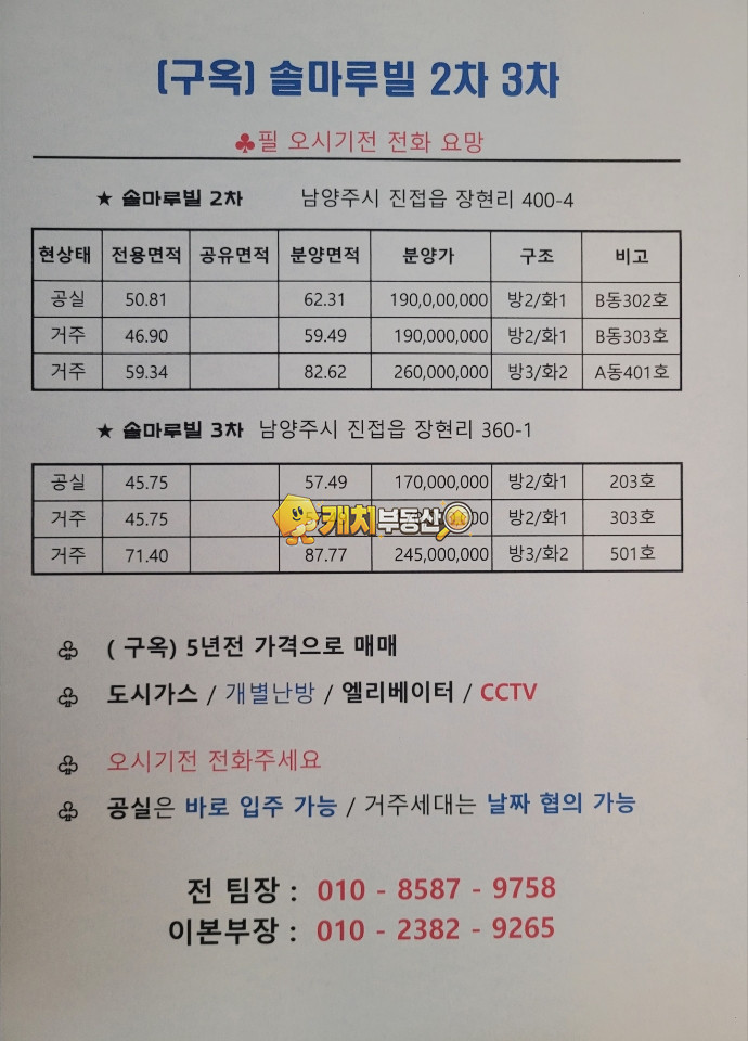 경기 남양주시 진접읍 장현리 캐치 l 준신축 l 23313 l 솔마루빌3차 l 쓰리룸 매매 매물번호 33672 사진 2